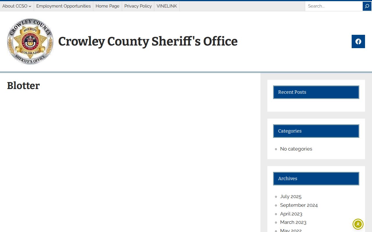 Crowley County booking blotter without a published arrest feed