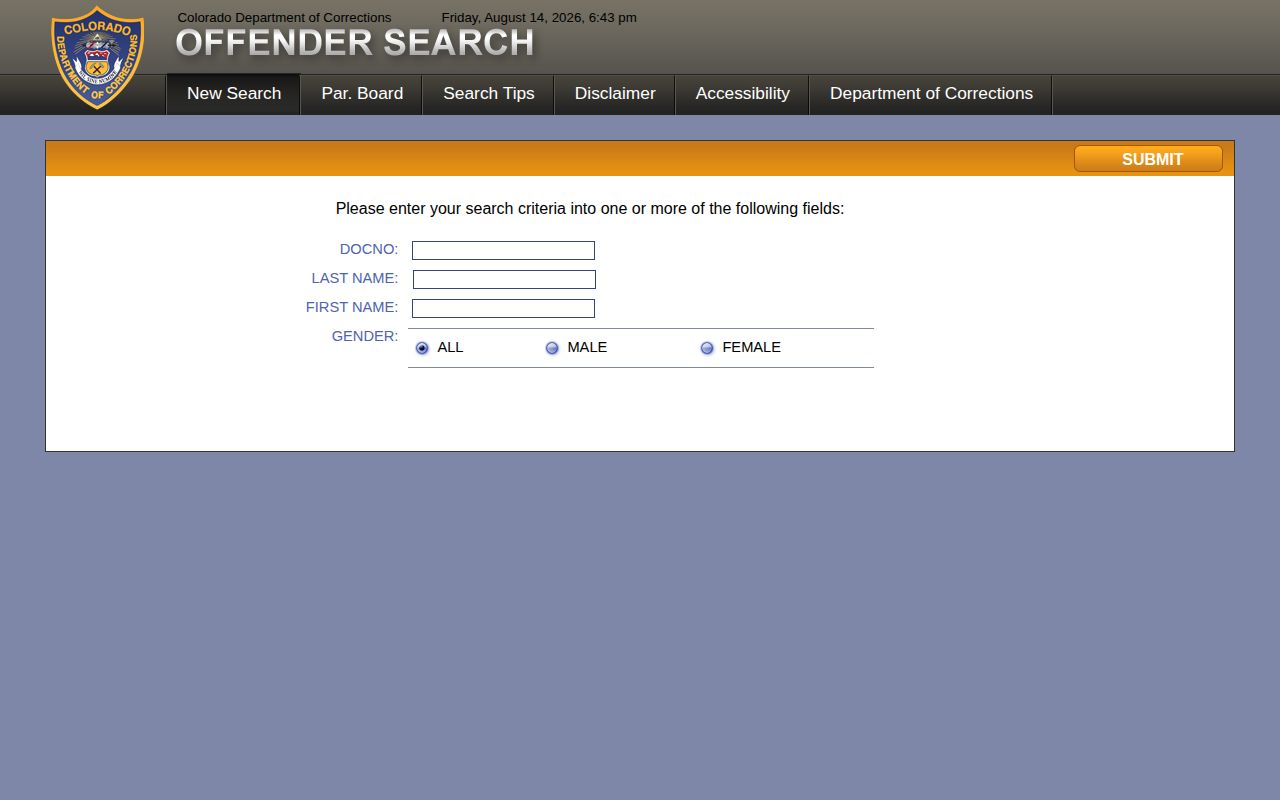 Crowley County state offender photo and Colorado DOC inmate search form