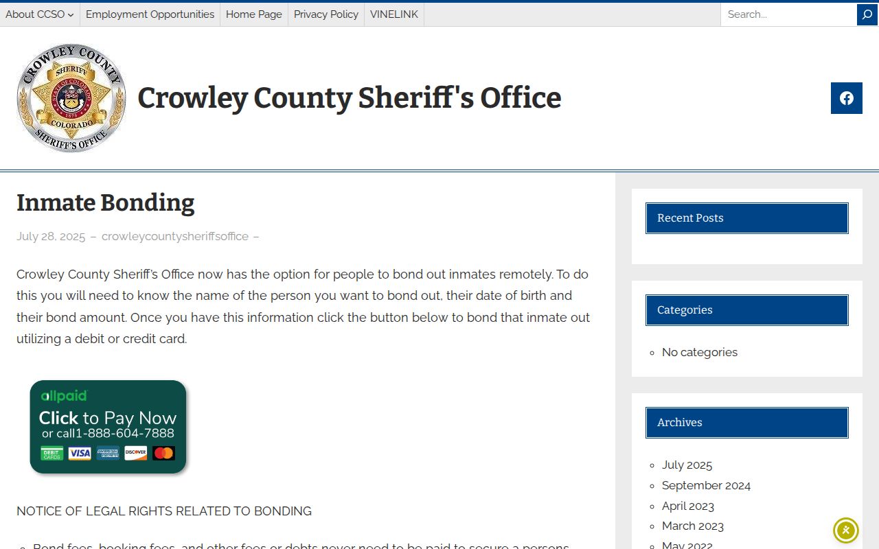 Crowley County booking bond and release timing information