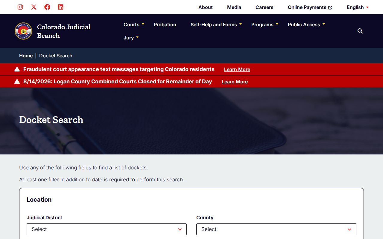 Colorado court docket search for a Crowley County warrant record